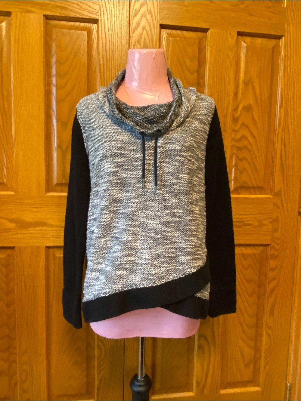 Calvin Klein Two-Tone Cowlneck Sweater - Black & Heather Gray
